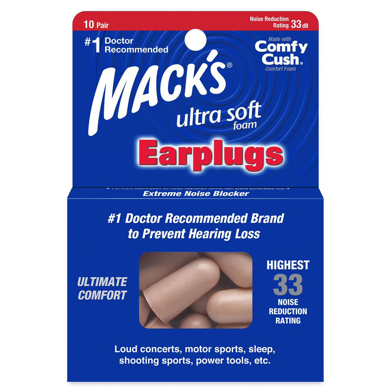 Macks SnoreBlockers™ Soft Foam Ear Plugs - NRR 32, 12 Pairs With Portable Carry Case