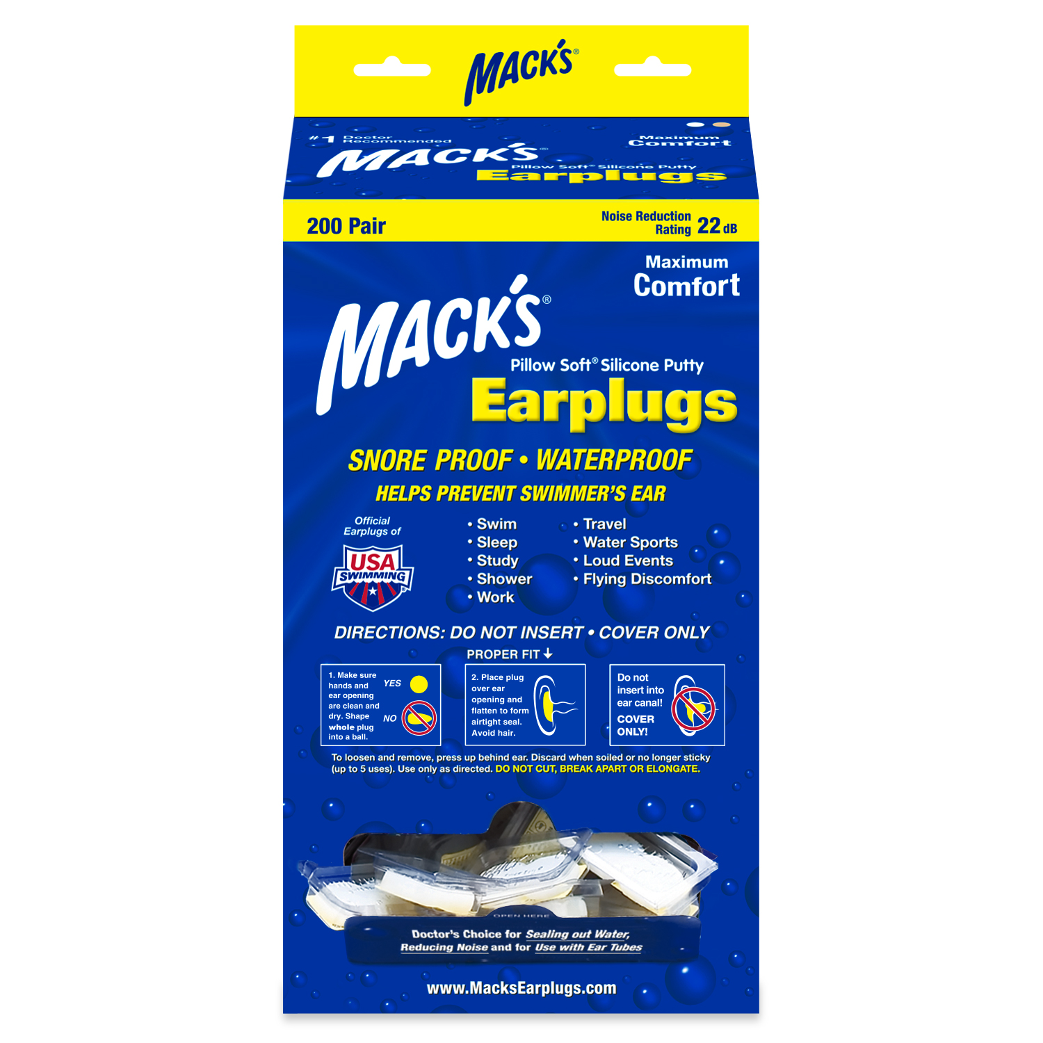 Mack's Pillow Soft Silicone Putty Ear Plugs 200 Pair Dispenser Hot or