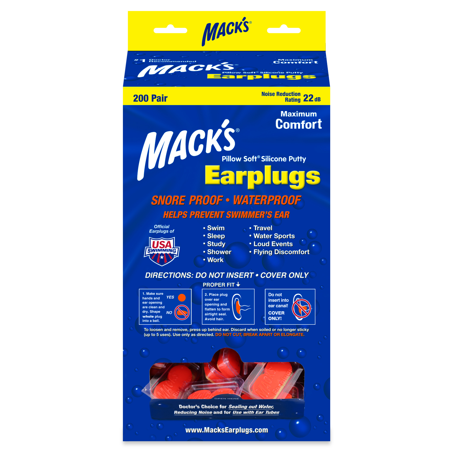 Mack's Pillow Soft Silicone Earplugs - 200 Pair Dispenser - The Original Moldab