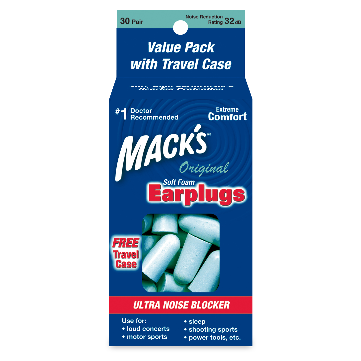 Macks Ultra Soft Foam Earplugs 30 Pair 32dB Highest NRR Comfortable Ear Plugs for Sleeping Travel and Loud Events McKeon Products Snoring Work 