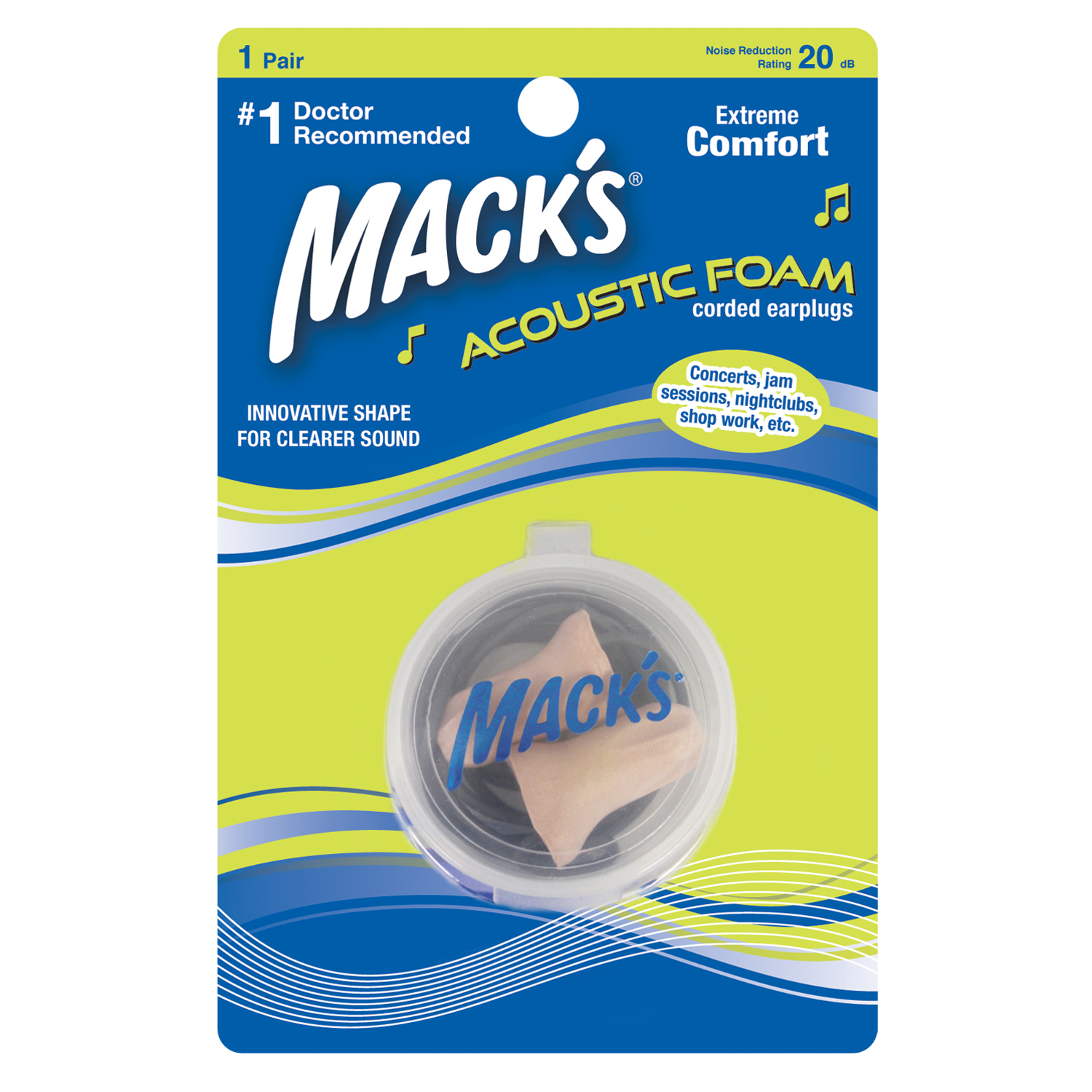 Macks Acoustic Foam Ear Plugs - NRR 20 - 3 Pair Pack