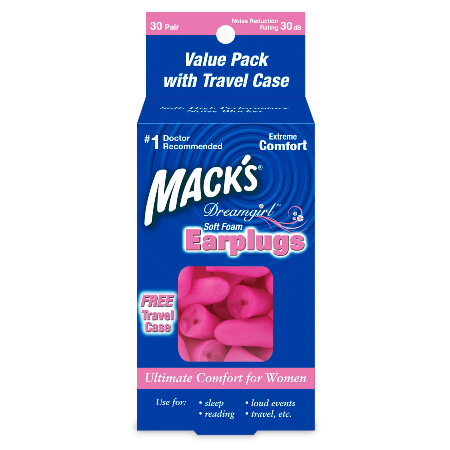 30 pairs of pink Mack's Dreamgirl Soft Foam Earplugs