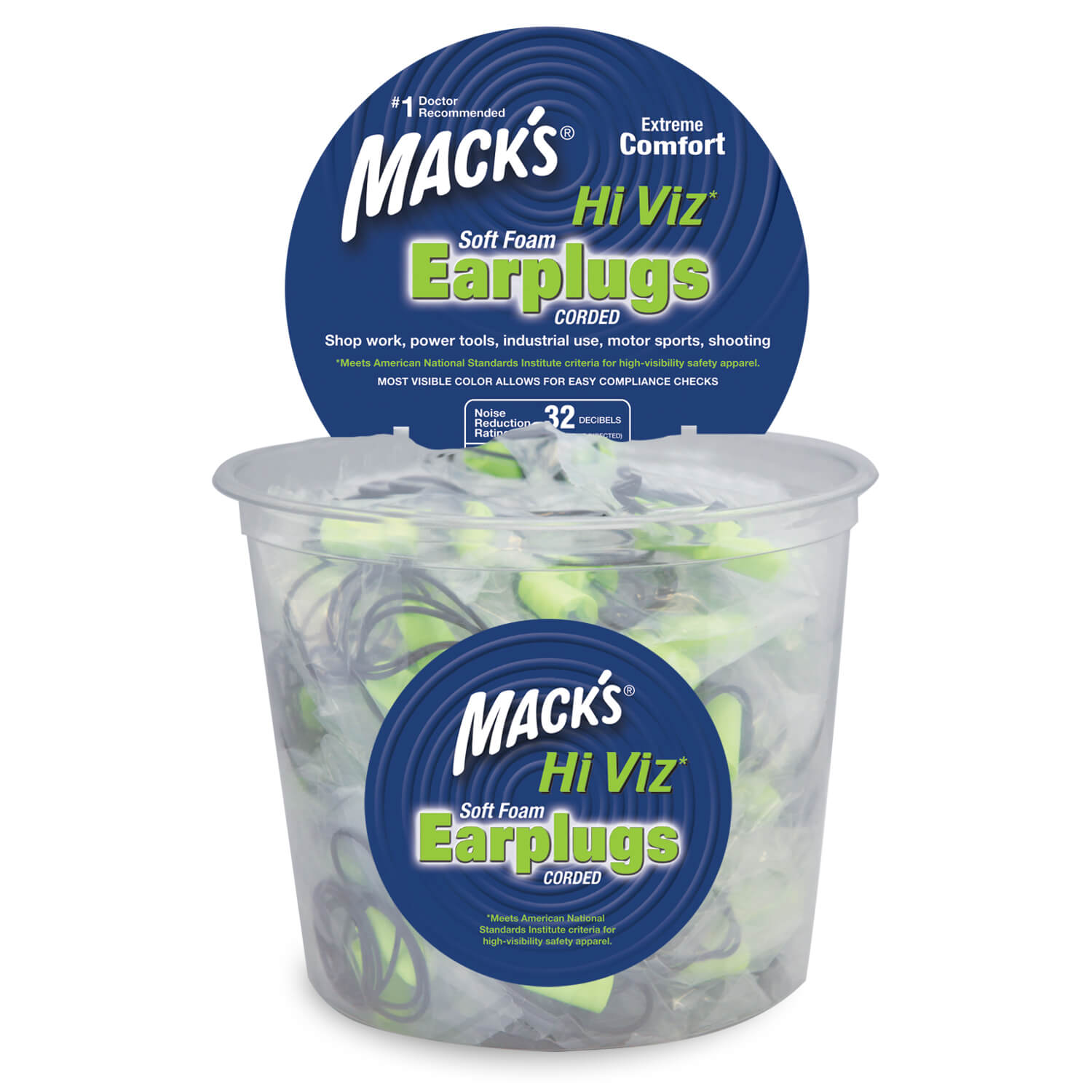 Mack's Hi Viz Soft Foam Earplugs, 7 Pair With Travel Case - Most Visible Color, Easy Compliance Checks, 32dB High NRR - Comfortable, Safe Ear Plugs For Shop Work, Industrial Use And