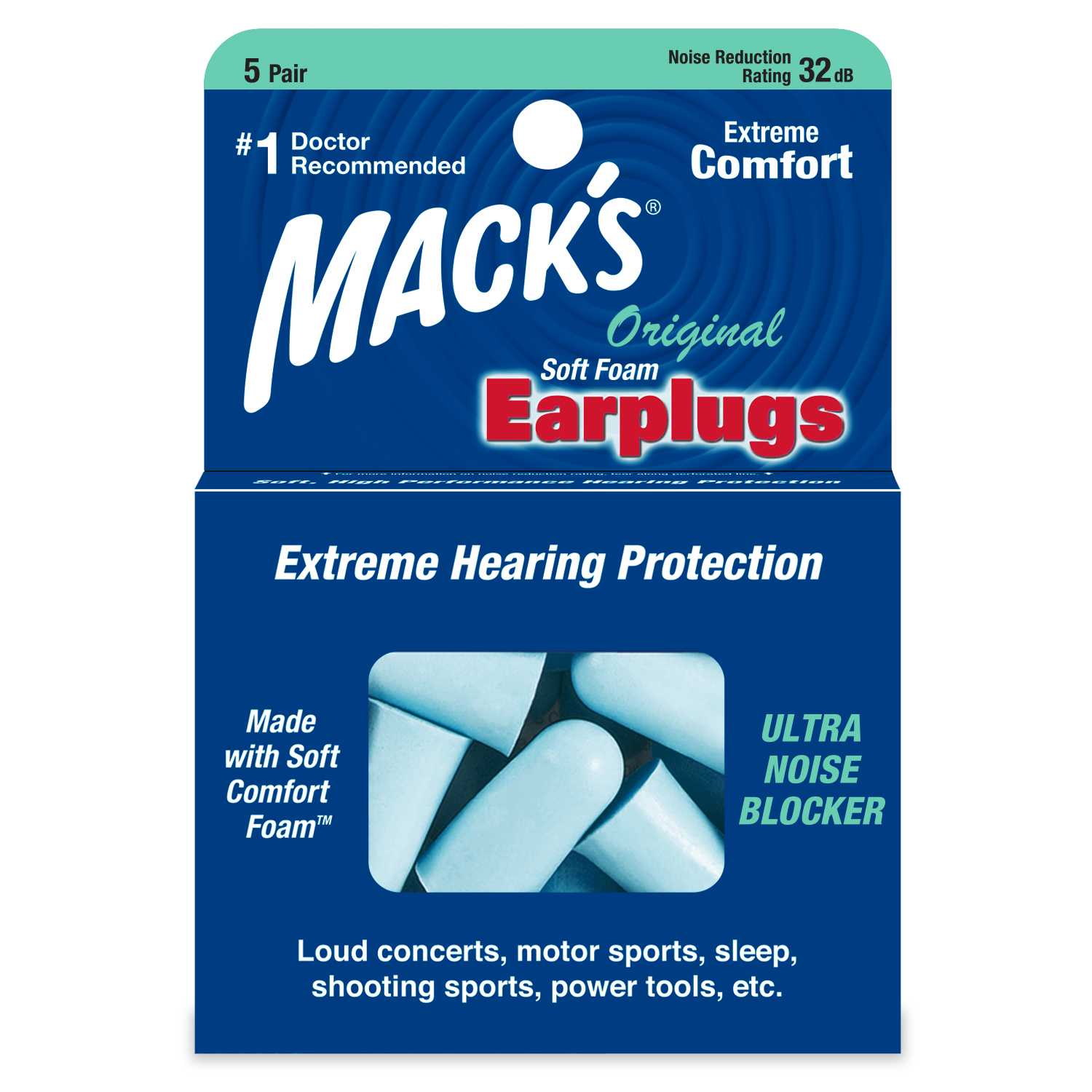 Macks earplugs Original soft foam noise cancelling Ear Plugs 5 Pair