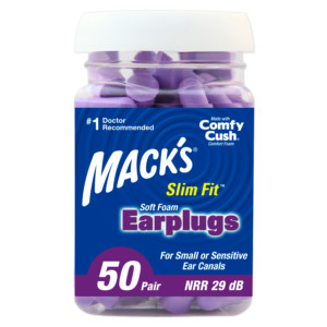 Mack's Slim Fit Soft Foam Earplugs. 50 pair jar of purple earplugs.  