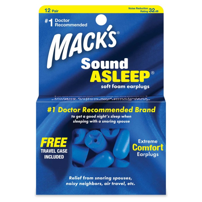  Mack's Sound Asleep Soft Foam Earplugs, 12 Pair – 32dB High  NRR, Comfortable Ear Plugs for Sleeping, Snoring, Travel and Noisy  Neighbors : Health & Household