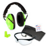 Macks hi viz double up shooting earmuffs 34 db NRR best ear muffs soft foam ear plugs safety kit