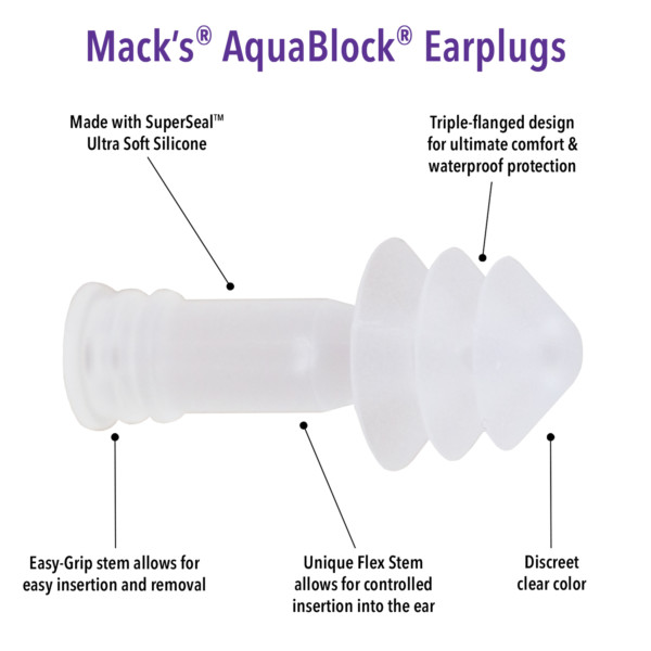 33732000383 Mack's AquaBlock Earplugs 2 Pair Comfortable Waterproof Ear Plugs for Swimmin.. 