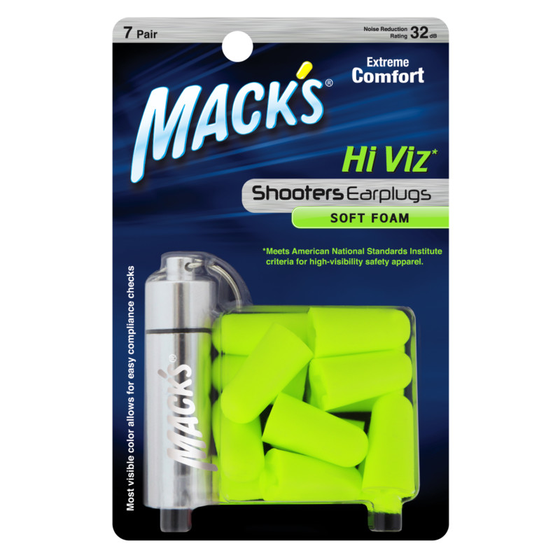 Macks Shooters Hi Viz Soft Foam Ear Plugs NNR 32dB Mack's Shooting Earplugs 