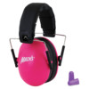 Pink Kids earmuffs with 1 pair of purple kids earplugs