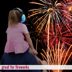 A Child wearing Mack's Kids Earmuffs while watching the fireworks