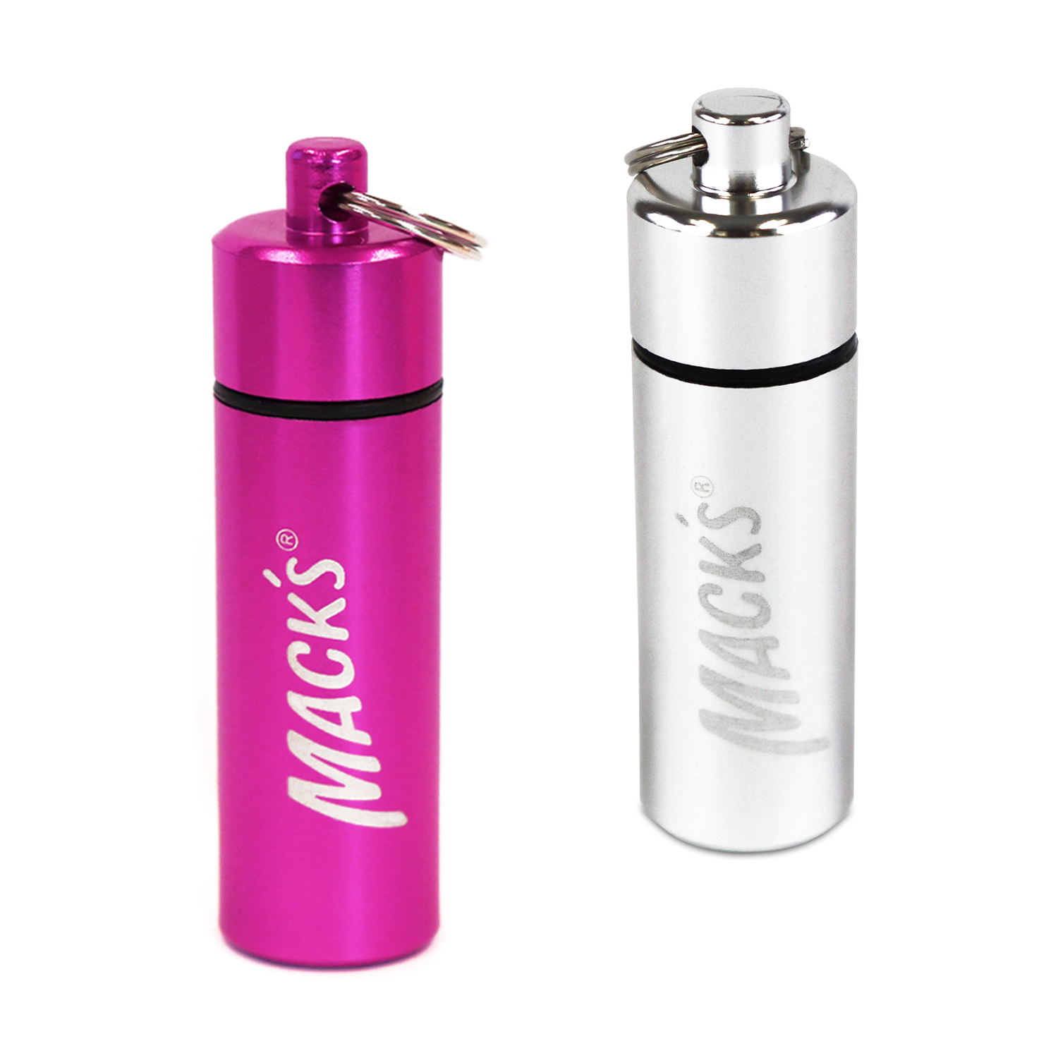 2 Mack's Earplug Travel Cases. One Silver and one Pink
