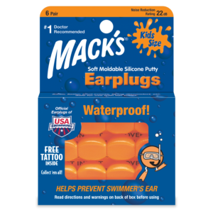 Mack's Kid Size Soft Moldable Sillicone Putty Earplugs. 6 pair package of orange earplugs.