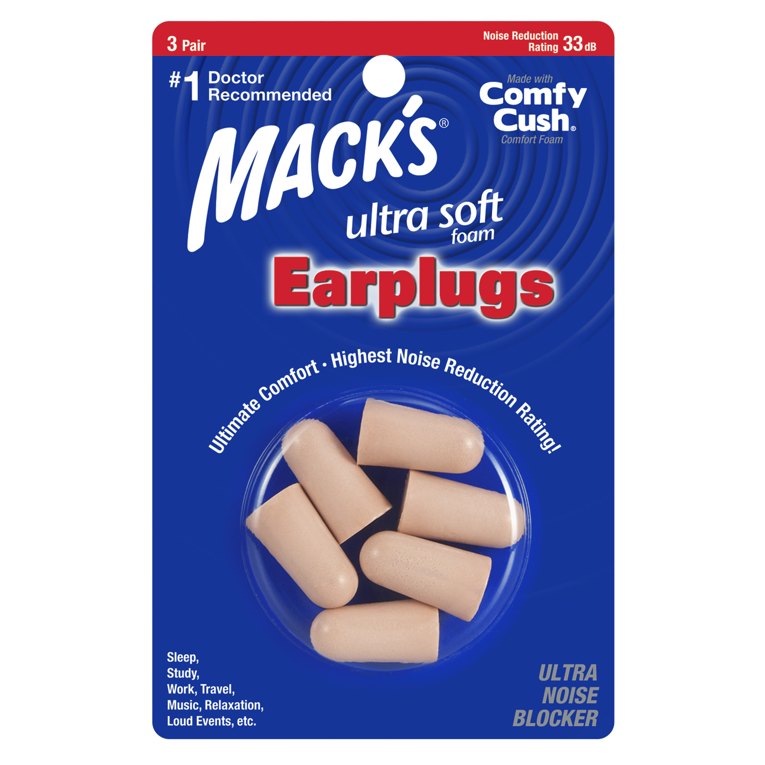 3 Pair Mack's Ultra Soft Foam Ear Plugs 