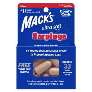Mack's Ultra Soft Foam Ear Plugs. 10 pair package, free travel case included. 