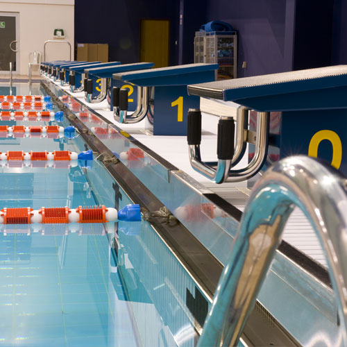 A pool ready for a swim meet. A pool ready for a swim meet.