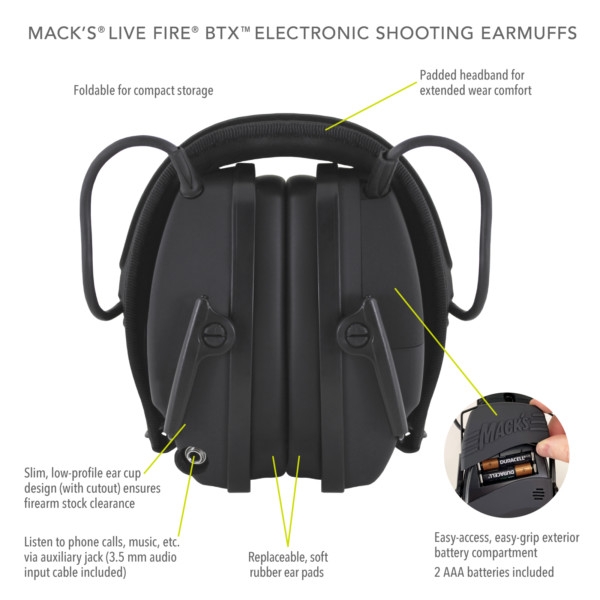 Live Fire® BTX™ Electronic Shooting Earmuffs with Bluetooth® Wireless  Technology - Mack's Ear Plugs