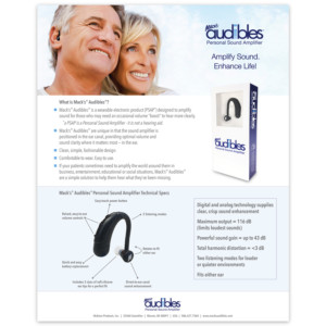 Macks Audibles Personal Sound Amplifier Tech Sheet (PSAP), amplify sound, hearing aids, comfortable OTC hearing aid for seniors