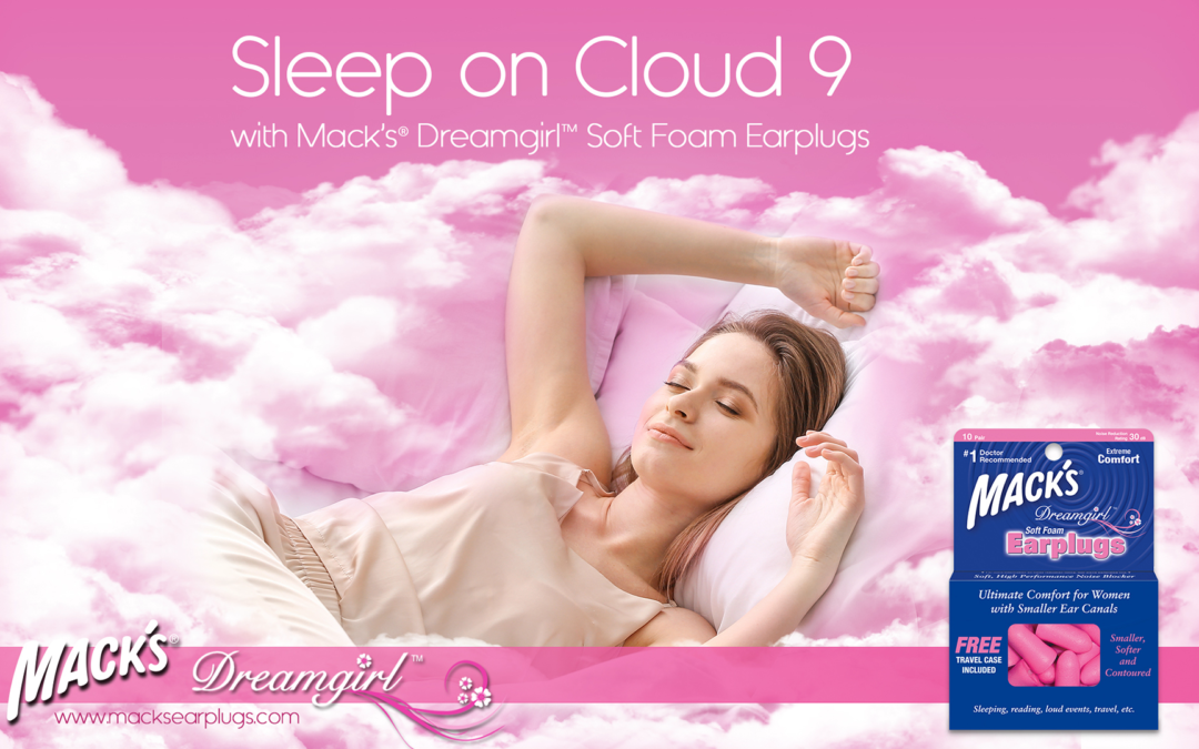 young blonde woman sleeping on cloud 9 with Mack's Dreamgirl sleeping ear plugs