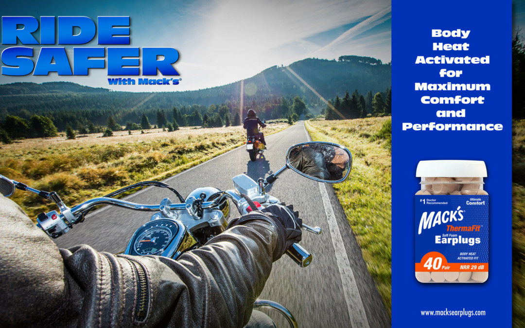 Bikers riding through mountain roads using Mack's Thermafit Motorcycle Ear plugs to protect their hearing