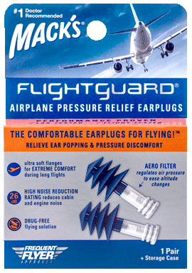 Mack's flightguard ear plugs to help relieve airplane pressure when traveling or flying