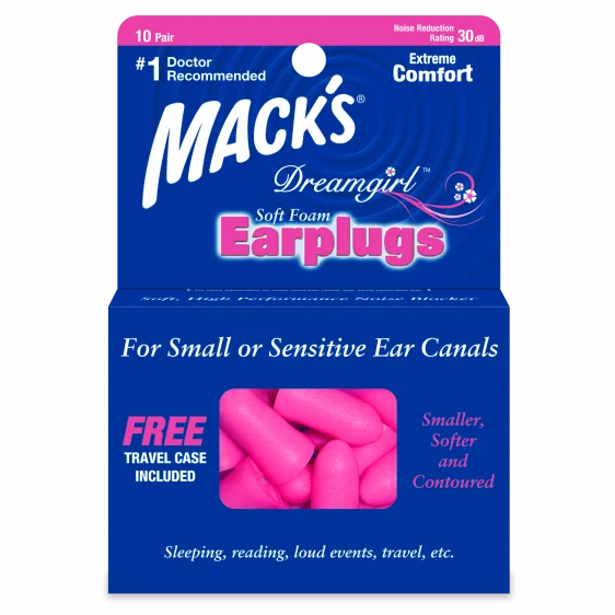 Mack's Dreamgirl Soft Foam Earplugs 10 pair. Free travel case included.